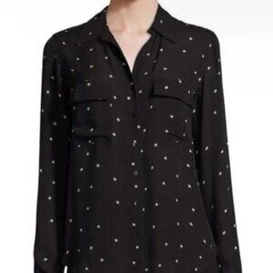 L'Agence Margaret black silk button-up Blouse shirt Ivory Stars Crepe sz large